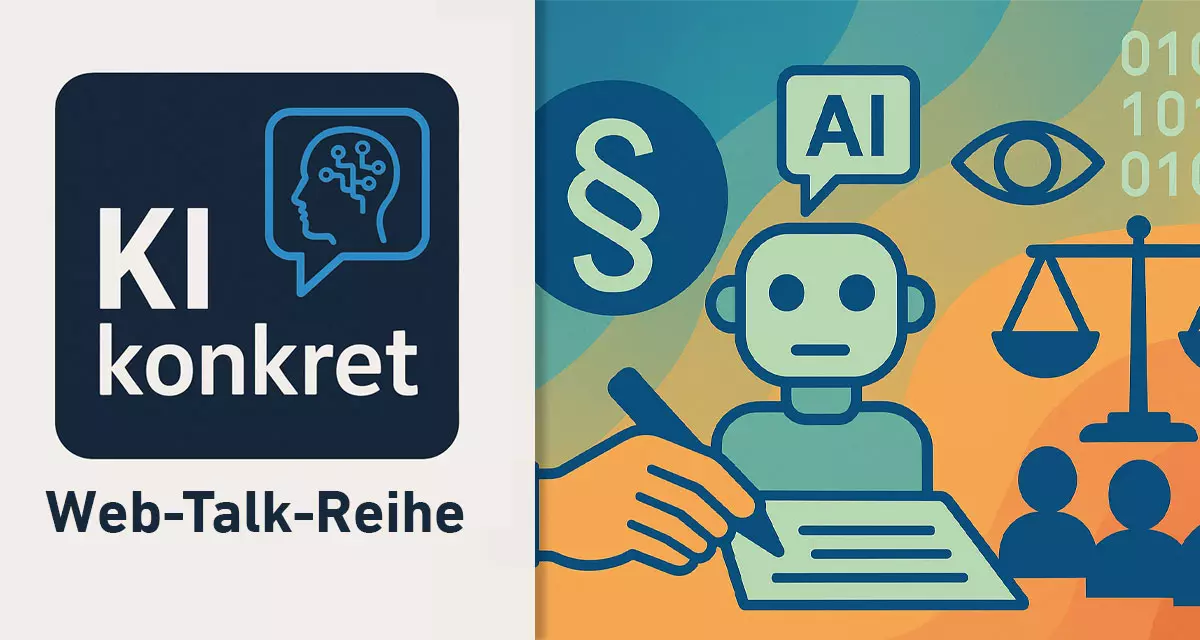 Logo: Web-Talk-Reihe KI konkret. Symbolgrafik: Paragraph, Waage, Brief, Roboter AI. Grafik und Logo: LpB, KI generiert (ChatGPT) Logo: Web-Talk-Reihe KI konkret. Symbolgrafik: Paragraph, Waage, Brief, Roboter AI. Grafik und Logo: LpB, KI generiert (ChatGPT)