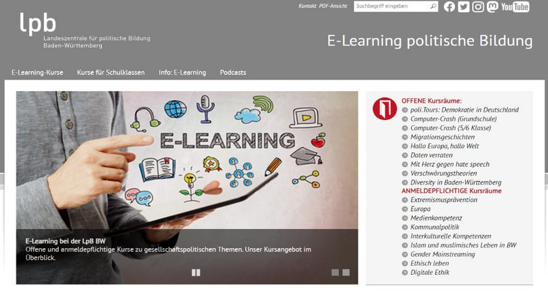 Startseite von unserer Internet·seite für E-Learning und politische Bildung im Internet