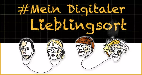 Podcast #mein digitaler Lieblingsort. Episode 1. Zeichnung: Köpfe der Redaktion | Nada Heller Podcast #mein digitaler Lieblingsort. Episode 1. Zeichnung: Köpfe der Redaktion | Nada Heller